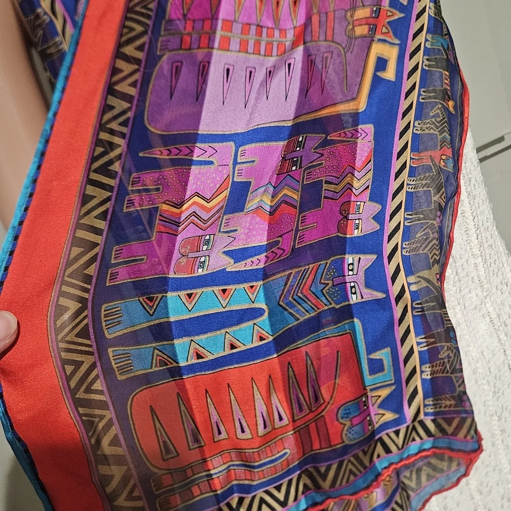 Laurel Burch Celebrations Cats 100% Silk Scarf. Purple/Red